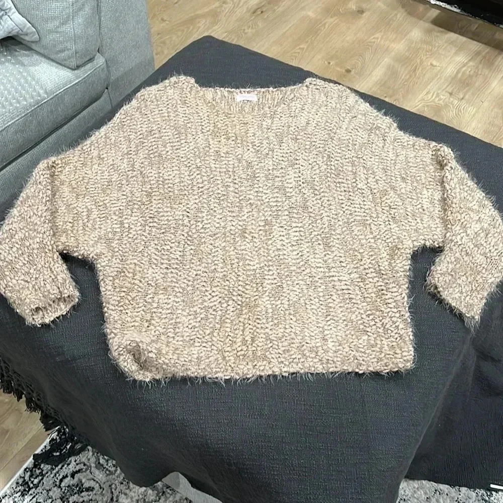 Pink Lily Cozy Fuzzy Knit Beige Sweater